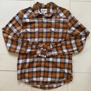 Lucky Brand Saturday Stretch Pearl Snap Plaid Flannel Shirt Western Casual SMALL